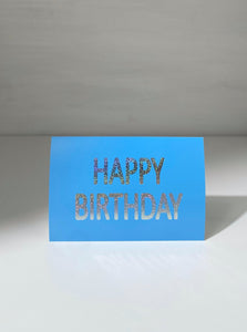 Silver Glittered Happy Birthday in Blue Gift Card