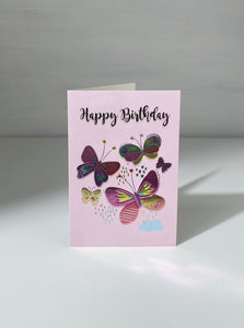 Metallic Pink Butterflies Birthday Gift Card