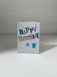 Silver Glittery Happy Birthday Gift Card