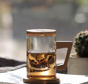 Glass Mug with Wooden Stand & Lid