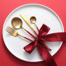 Load image into Gallery viewer, Red &amp; Gold Matte Cutlery Set
