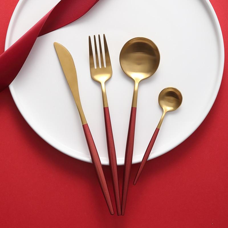 Red & Gold Matte Cutlery Set
