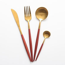 Load image into Gallery viewer, Red &amp; Gold Matte Cutlery Set
