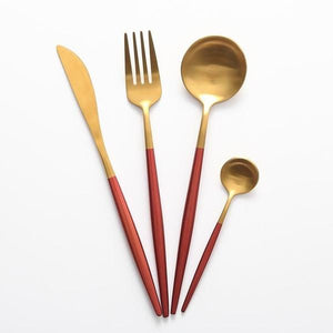 Red & Gold Matte Cutlery Set