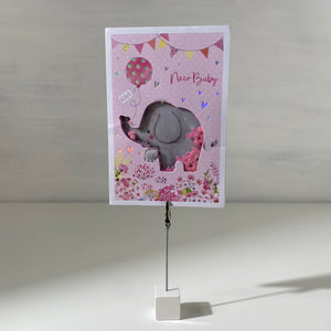 Sequinned Elephant "New Baby Girl" Gift Card