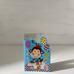 Embossed Monkey and gift Happy Birthday Gift Card