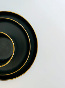 The Black Onyx Plates Set of Three with Bowl