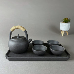 Mini Black Ancient Japanese Tea Pot and Cups