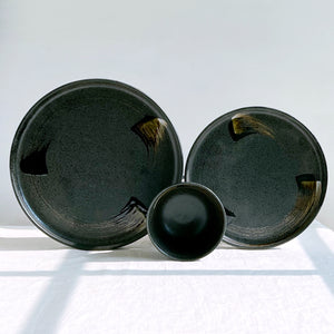 Charcoal Black Plates Set of Three with Bowl