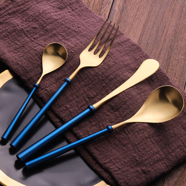 Portuguese Blue & Gold Matte Cutlery Set