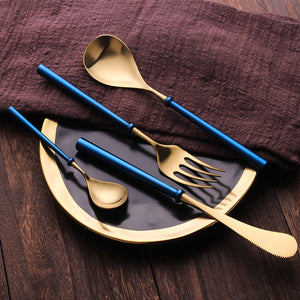 Portuguese Blue & Gold Matte Cutlery Set