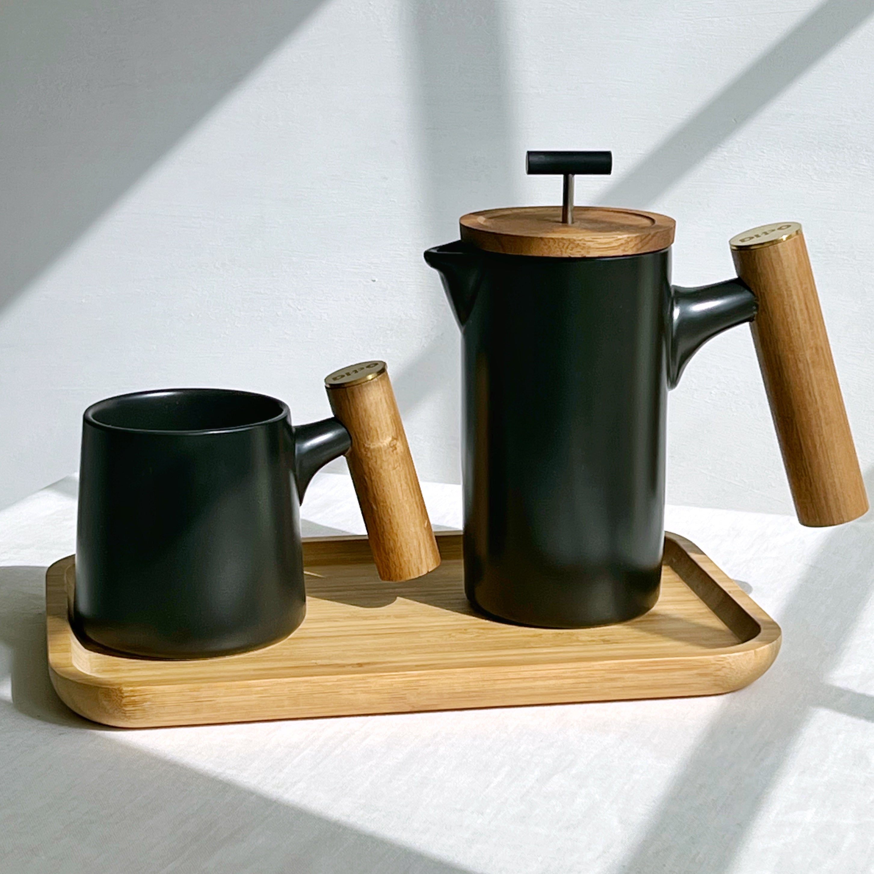 Ceramic French Press with Timer - Matte Black