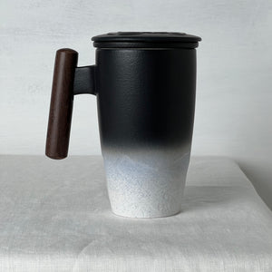 The Japanese Tall Black & White Mug with Infuser