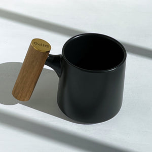 Black Matte Ceramic Mug with Bamboo Handle