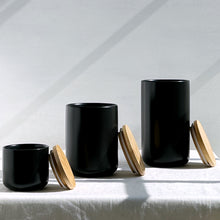 Load image into Gallery viewer, Black Ceramic Jars Set of Three
