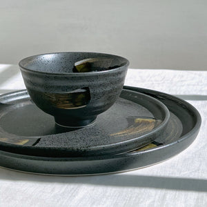 Charcoal Black Plates Set of Three with Bowl