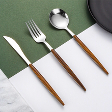 Load image into Gallery viewer, Wood &amp; Shiny Silver Cutlery Set
