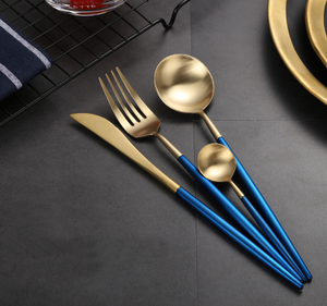 Blue & Gold Matte Cutlery Set