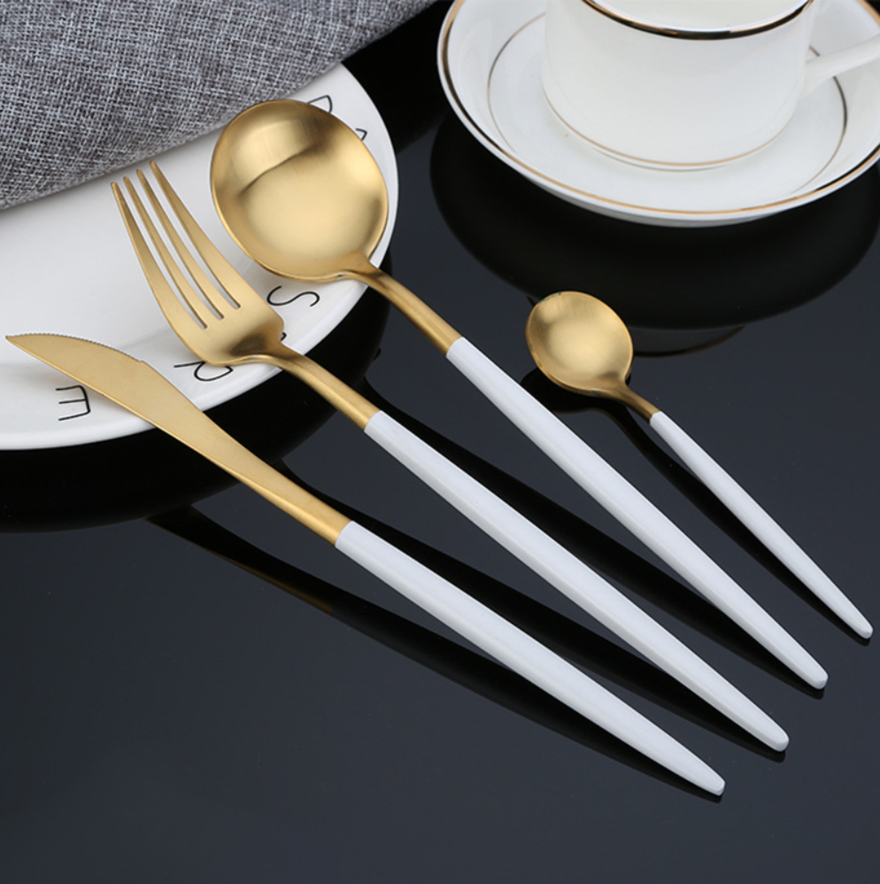 White & Gold Matte Cutlery Set