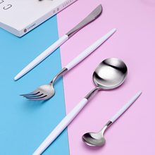 Load image into Gallery viewer, White &amp; Silver Matte Cutlery Set
