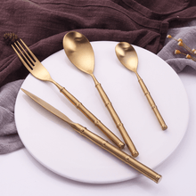 Load image into Gallery viewer, Bamboo Gold Matte Cutlery Set
