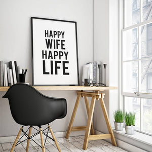 "Happy Wife Happy Life" 30x40CM With Black Frame