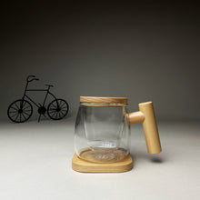 Load image into Gallery viewer, Inflated Glass Mug with Wooden Stand &amp; Lid
