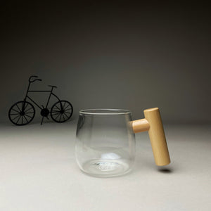 Inflated Glass Mug with Wooden Stand & Lid