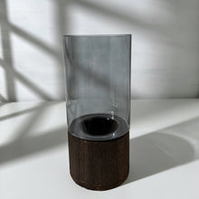 Load image into Gallery viewer, Dark Tinted Glass Vase with Wooden Stand
